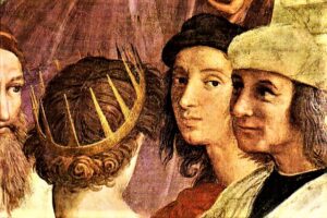 Autoritratto di Raffaello con in primo piano ritratto de Il Sodoma
