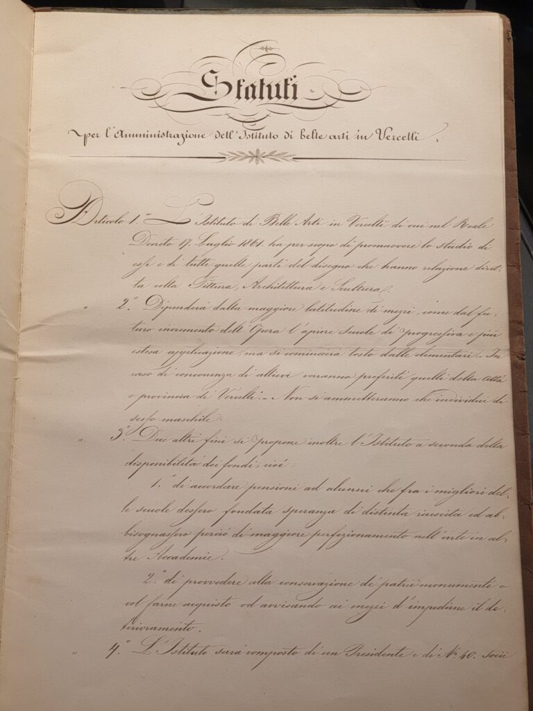 Statuto dell'Istituto di Belle Arti di Vercelli