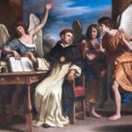 Guercino: San Tommaso d'Aquino scrive assistito dagli angeli.