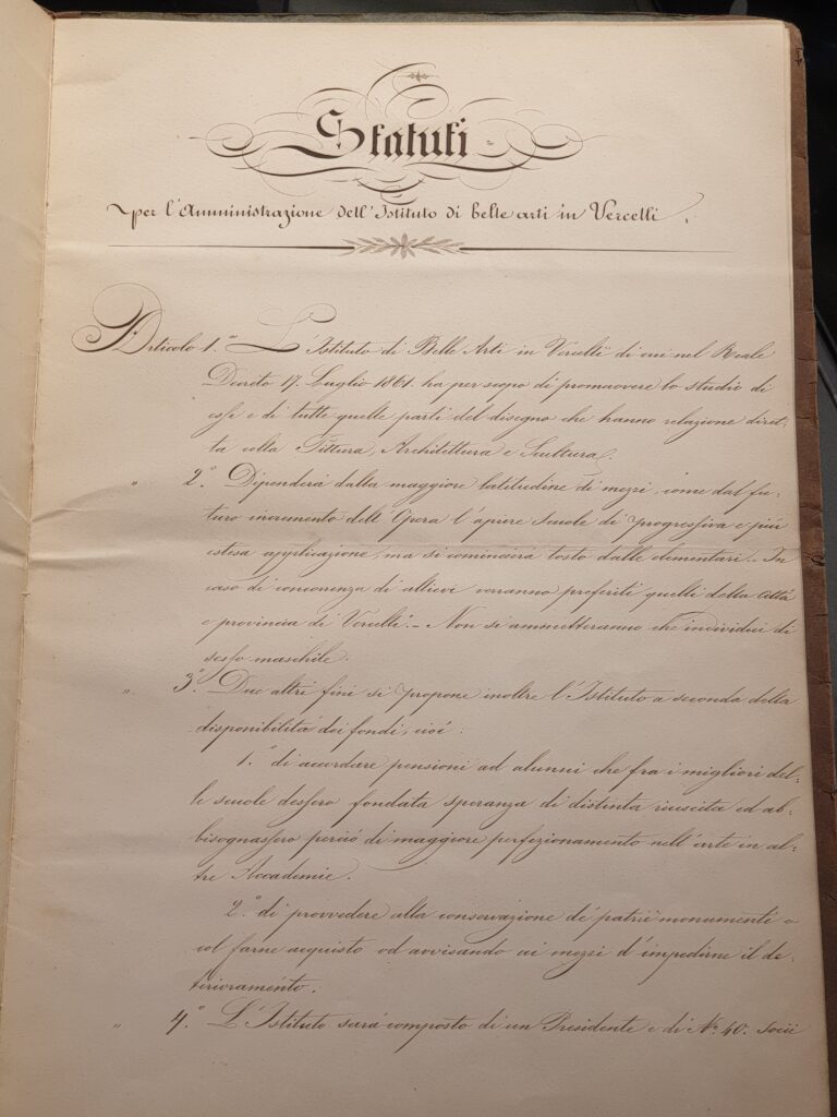Statuto dell'Istituto di Belle Arti di Vercelli